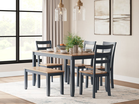 Furniture City Houma - Ashley Furniture - Gesthaven Dining Table with 4 Chairs and Bench (Set of 6) - Dining Room Table Set (6/CN) / Natural/Blue - D399-325