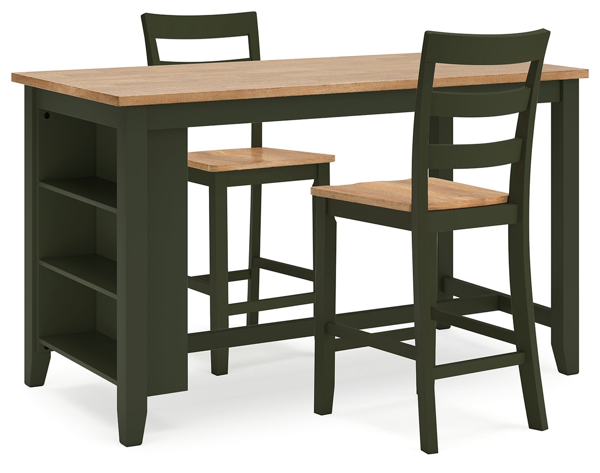 Furniture City Houma - Ashley Furniture - Gesthaven Counter Height Dining Table and 2 Barstools - Counter Height Dining Table and 2 Barstools / Natural/Green - D401D3