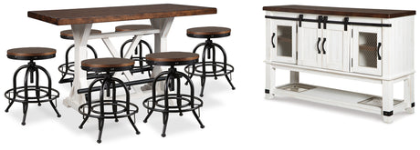 Furniture City Houma - Ashley Furniture - Valebeck Counter Height Dining Table, 6 Barstools and Server - Counter Height Dining Table, 6 Barstools and Server - D546D32