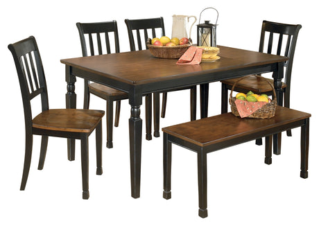 Furniture City Houma - Ashley Furniture - Owingsville Dining Table and 4 Chairs and Bench - Dining Table and 4 Chairs and Bench / Black/Brown - D580D10