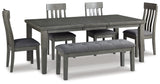 Furniture City Houma - Ashley Furniture - Hallanden Dining Table, 4 Chairs, and Bench - Dining Table, 4 Chairs, and Bench - D589D2