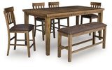 Urbinforte Counter Height Extension Dining Table, 4 Barstools and Bench