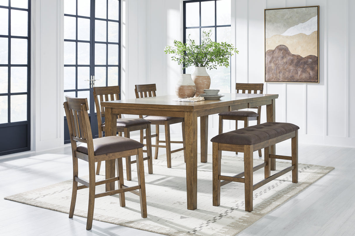 Furniture City Houma - Ashley Furniture - Urbinforte Counter Height Extension Dining Table, 4 Barstools and Bench - Counter Height Extension Dining Table, 4 Barstools and Bench - PCD592D4