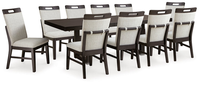 Furniture City Houma - Ashley Furniture - Neymorton Dining Table and 10 Chairs - Dining Table and 10 Chairs / Dark Grayish Brown - D618D4