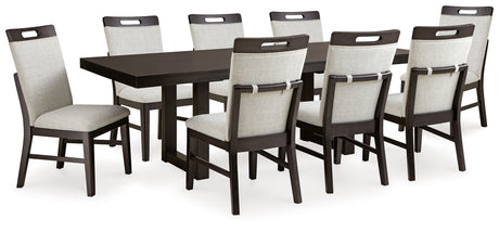 Furniture City Houma - Ashley Furniture - Neymorton Dining Table and 8 Chairs - Dining Table and 8 Chairs / Dark Grayish Brown - D618D3