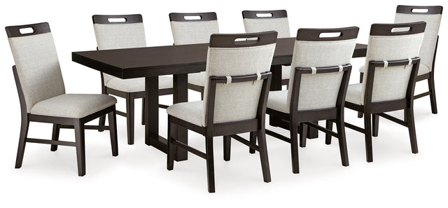 Furniture City Houma - Ashley Furniture - Neymorton Dining Table and 8 Chairs - Dining Table and 8 Chairs / Dark Grayish Brown - D618D3