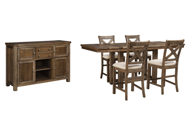 Furniture City Houma - Ashley Furniture - Moriville Counter Height Dining Table, 4 Barstools and Server - Counter Height Dining Table, 4 Barstools and Server - D631D8