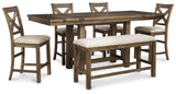 Furniture City Houma - Ashley Furniture - Moriville Counter Height Dining Table with 4 Barstools and Bench - Counter Height Dining Table with 4 Barstools and Bench - D631D3