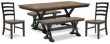 Furniture City Houma - Ashley Furniture - Wildenauer Dining Table, 2 Chairs and 2 Benches - Dining Table, 2 Chairs and 2 Benches / Brown/Black - D634D7