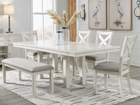 Furniture City Houma - Ashley Furniture - Robbinsdale Dining Table, 4 Chairs and Bench - Dining Table, 4 Chairs and Bench / Antique White - D642D4