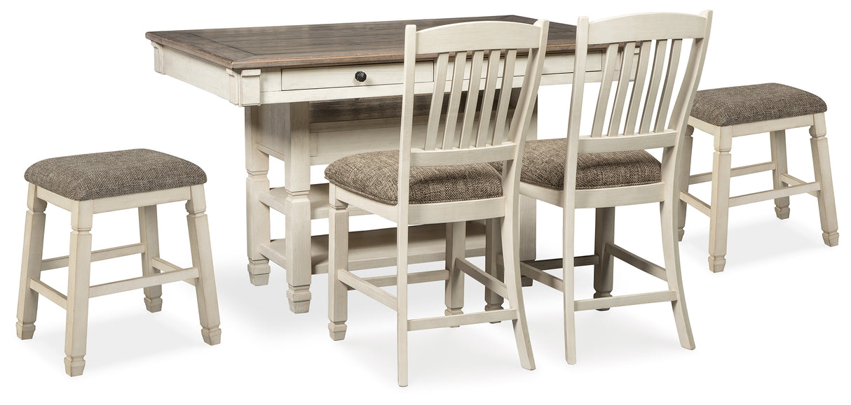 Furniture City Houma - Ashley Furniture - Bolanburg Counter Height Dining Table and 4 Barstools - Counter Height Dining Table and 4 Barstools / Antique White - D647D37