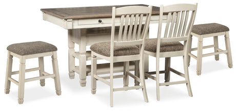 Furniture City Houma - Ashley Furniture - Bolanburg Counter Height Dining Table and 4 Barstools - Counter Height Dining Table and 4 Barstools / Antique White - D647D37