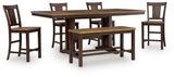 Rylandeen Counter Height Extension Dining Table 4 Barstools and Bench