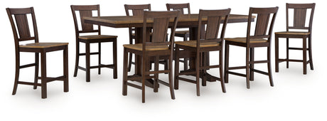 Rylandeen Counter Height Extension Dining Table and 8 Barstools