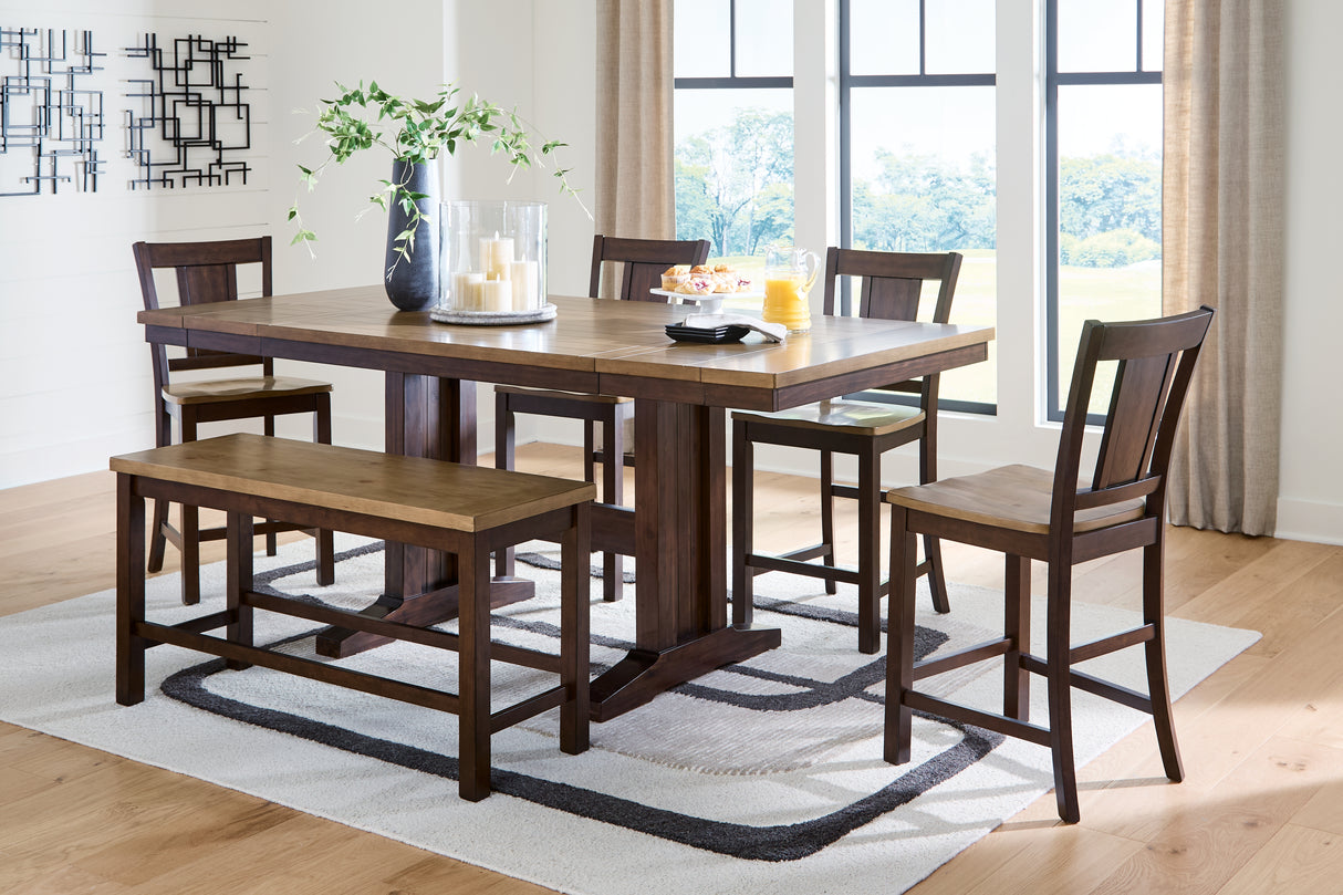 Furniture City Houma - Ashley Furniture - Rylandeen Counter Height Extension Dining Table 4 Barstools and Bench - Counter Height Extension Dining Table 4 Barstools and Bench - PCD651D4