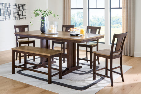 Furniture City Houma - Ashley Furniture - Rylandeen Counter Height Extension Dining Table 4 Barstools and Bench - Counter Height Extension Dining Table 4 Barstools and Bench - PCD651D4