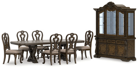 Furniture City Houma - Ashley Furniture - Maylee Dining Table with 6 Chairs and Buffet and Hutch - Dining Table with 6 Chairs and Buffet and Hutch / Dark Brown - D947D13