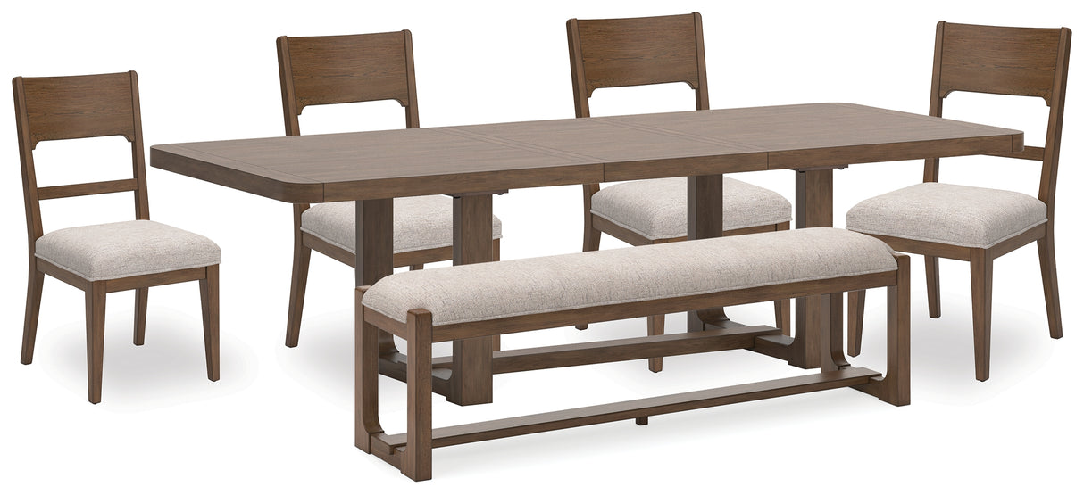 Furniture City Houma - Ashley Furniture - Cabalynn Dining Table, 4 Chairs and Bench - Dining Table, 4 Chairs and Bench / Light Brown - D974D2