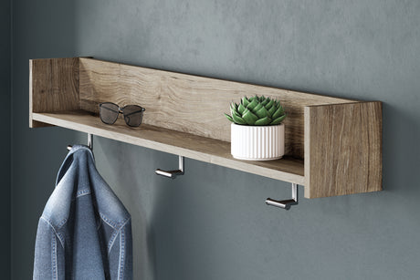 Furniture City Houma - Ashley Furniture - Oliah Wall Decor - Wall Mounted Coat Rack w/Shelf / Natural - EA2270-151