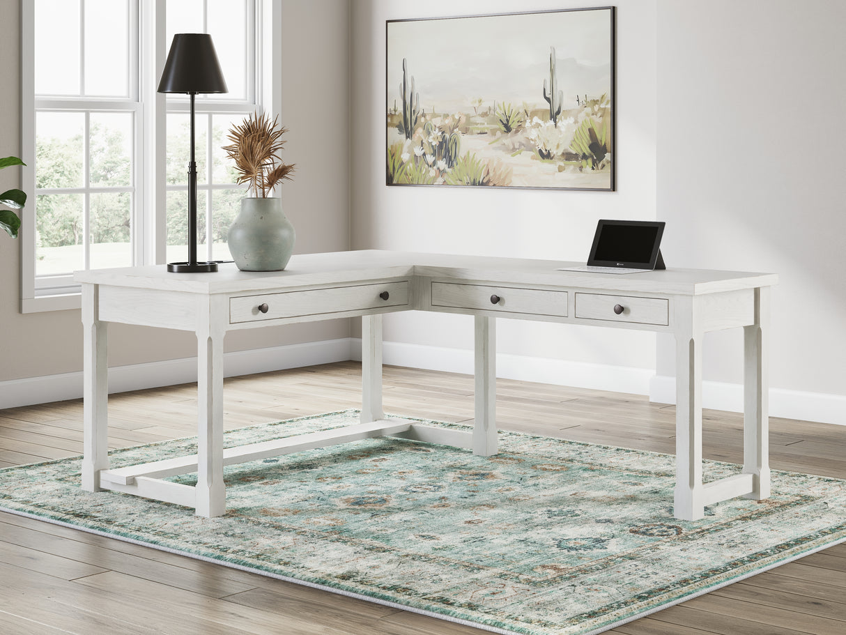 Furniture City Houma - Ashley Furniture - Robbinsdale Office Desk - L-Shaped Home Office Desk / Antique White - H742H1