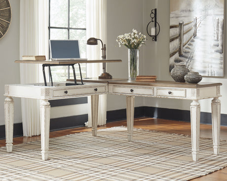 Furniture City Houma - Ashley Furniture - Realyn Office Desk - 2-Piece Home Office Desk / White/Brown - H743H2