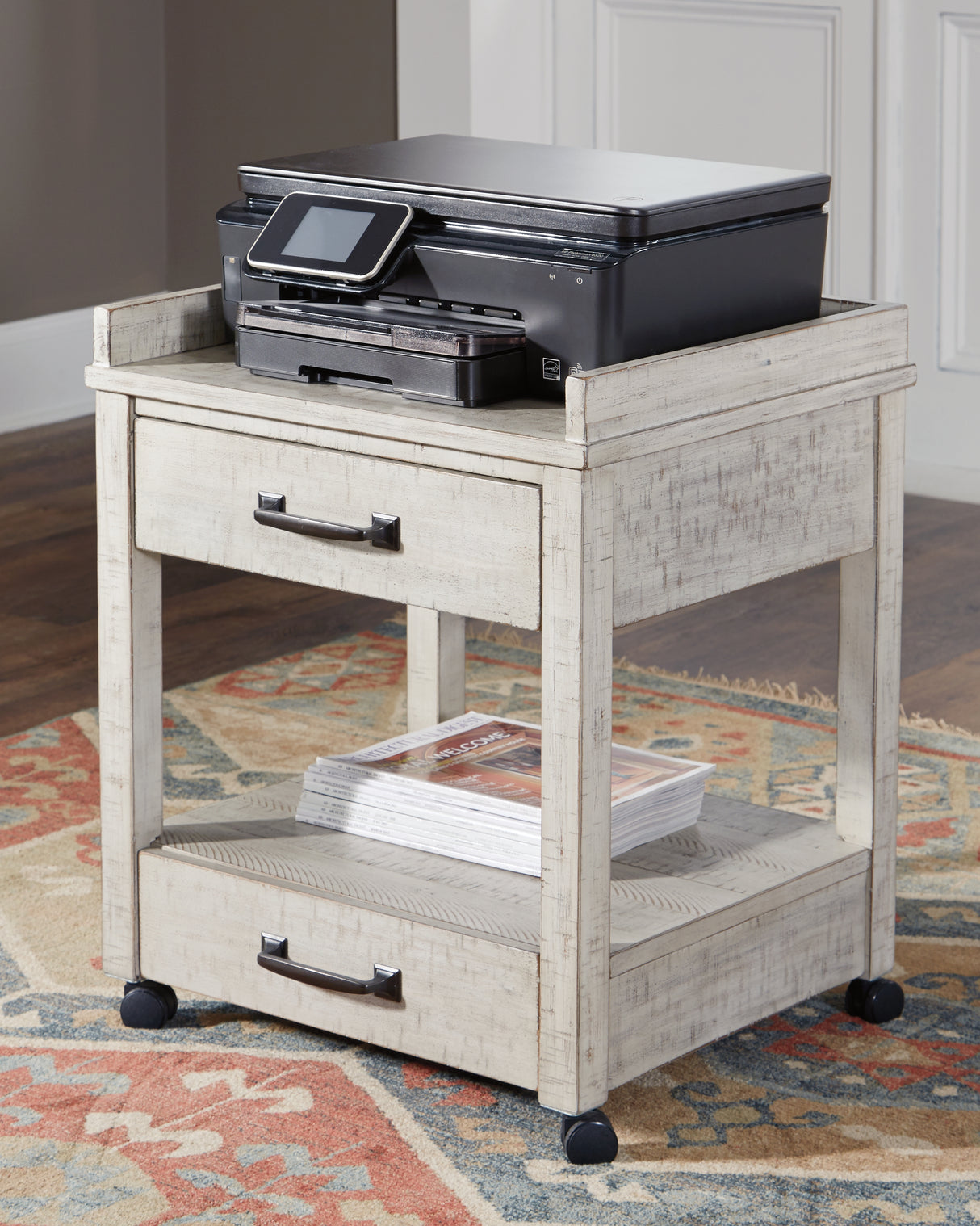 Furniture City Houma - Ashley Furniture - Carynhurst Printer Stand - Printer Stand / Whitewash - H755-11