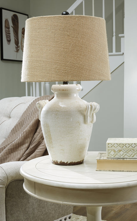 Furniture City Houma - Ashley Furniture - Emelda Table Lamp (Set of 2) - Table Lamp (Set of 2) / Cream - L100664X2