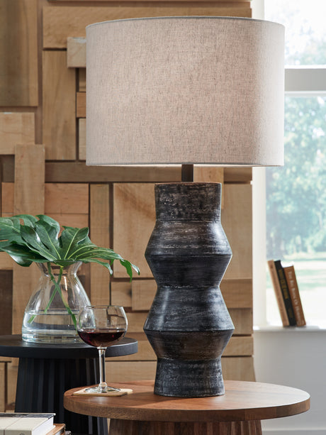 Furniture City Houma - Ashley Furniture - Kerbert Table Lamp - Terracotta Table Lamp (1/CN) / Distressed Black - L100824