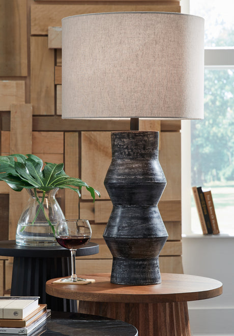 Furniture City Houma - Ashley Furniture - Kerbert 2-Piece Lamp Set - 2-Piece Lamp Set / Distressed Black - L100824X2