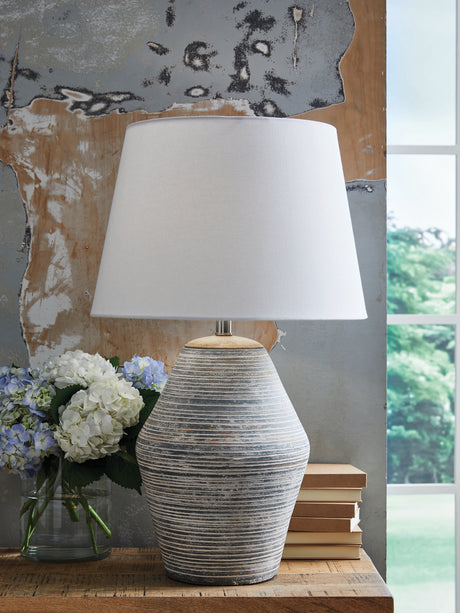 Furniture City Houma - Ashley Furniture - Lawrock Table Lamp - Terracotta Table Lamp (1/CN) / Antique Blue - L100834