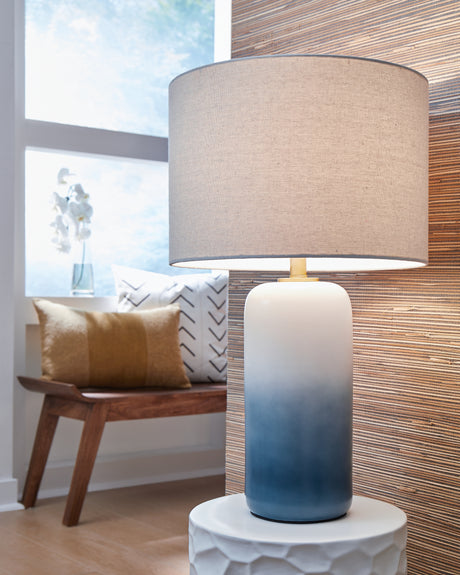 Furniture City Houma - Ashley Furniture - Lemrich Table Lamp (Set of 2) - Table Lamp (Set of 2) / White/Teal - L123874X2