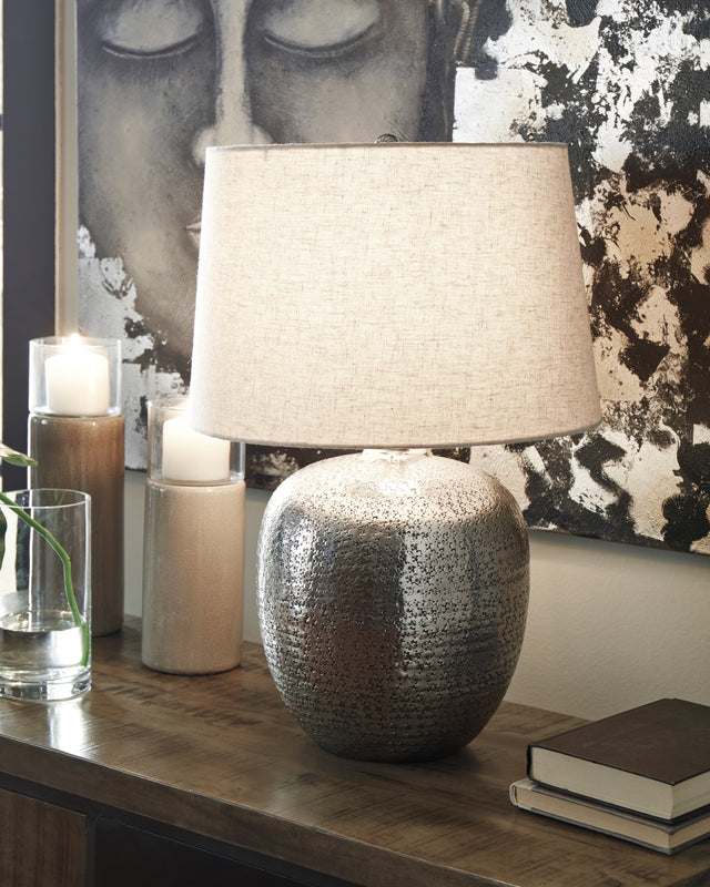 Furniture City Houma - Ashley Furniture - Magalie Table Lamp (Set of 2) - Table Lamp (Set of 2) / Antique Silver Finish - L207314X2