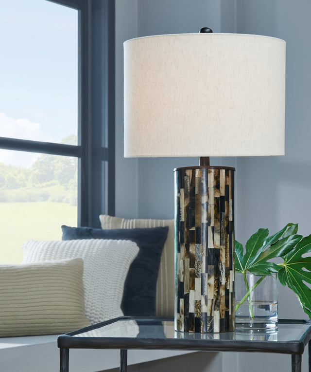 Furniture City Houma - Ashley Furniture - Ellford Table Lamp (Set of 2) - Table Lamp (Set of 2) / Black/Brown/Cream - L235684X2