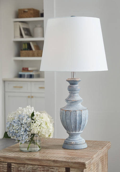 Furniture City Houma - Ashley Furniture - Cylerick Table Lamp (Set of 2) - Table Lamp (Set of 2) / Antique Blue - L235714X2