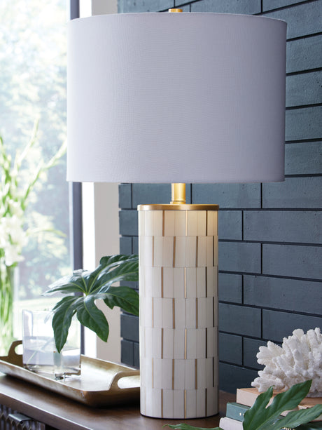 Furniture City Houma - Ashley Furniture - Faridworth Table Lamp - Poly Table Lamp (1/CN) / White/Gold Finish - L235954
