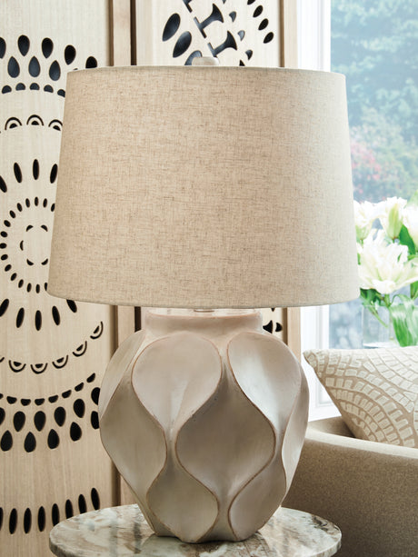 Furniture City Houma - Ashley Furniture - Edselham Table Lamp - Paper Table Lamp (1/CN) / Distressed Cream - L235974