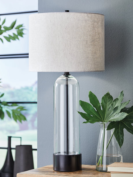 Furniture City Houma - Ashley Furniture - Kerrbrook Table Lamp - Glass Table Lamp (1/CN) / Clear/Black - L430944