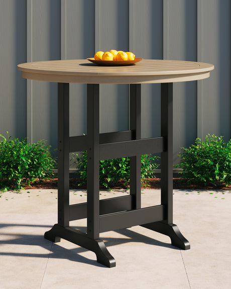 Furniture City Houma - Ashley Furniture - Fairen Trail Bar Table - Round Bar Table w/UMB OPT / Black/Driftwood - P211-613