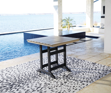 Furniture City Houma - Ashley Furniture - Fairen Trail Outdoor Counter Height Dining Table - Square Counter TBL w/UMB OPT / Black/Driftwood - P211-632