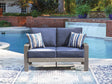 Furniture City Houma - Ashley Furniture - Half Moon Beach Outdoor Loveseat with Cushion - Loveseat w/Cushion - PCP418-835