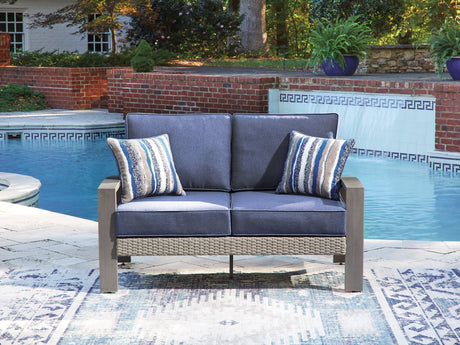 Furniture City Houma - Ashley Furniture - Half Moon Beach Outdoor Loveseat with Cushion - Loveseat w/Cushion - PCP418-835