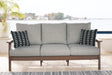 Furniture City Houma - Ashley Furniture - Emmeline Outdoor Sofa with Cushion - Sofa with Cushion / Brown/Beige - P420-838