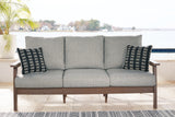 Furniture City Houma - Ashley Furniture - Emmeline Outdoor Sofa with Cushion - Sofa with Cushion / Brown/Beige - P420-838