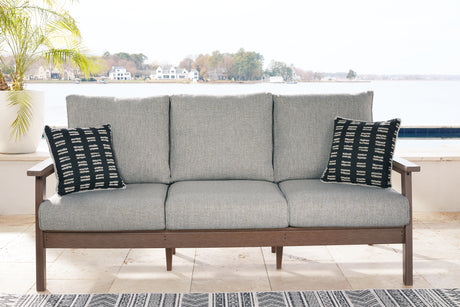 Furniture City Houma - Ashley Furniture - Emmeline Outdoor Sofa with Cushion - Sofa with Cushion / Brown/Beige - P420-838