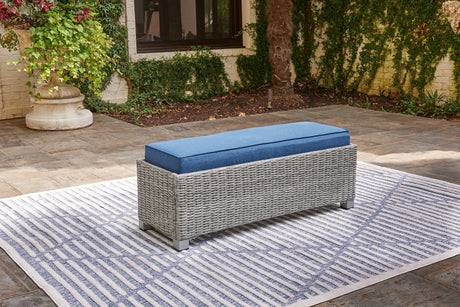 Furniture City Houma - Ashley Furniture - Naples Beach Outdoor Bench with Cushion - Bench with Cushion / Light Gray - P439-600