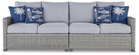 Furniture City Houma - Ashley Furniture - Naples Beach Outdoor Right and Left-arm Facing Loveseat with Cushion (Set of 2) - RAF/LAF Loveseat w/CUSH (Set of 2) / Light Gray - P439-854