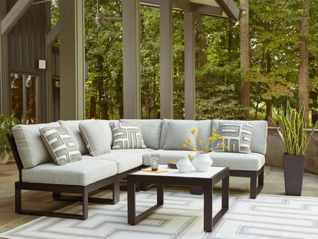 Furniture City Houma - Ashley Furniture - Beachloft 5-Piece Outdoor Sectional - 5-Piece Outdoor Sectional / Black/Gray - P490P2
