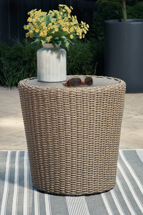 Furniture City Houma - Ashley Furniture - Danson Outdoor End Table - Round End Table / Beige - P505-706
