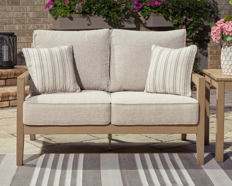 Furniture City Houma - Ashley Furniture - Hallow Creek Outdoor Loveseat with Cushion - Loveseat w/Cushion / Driftwood - P560-835