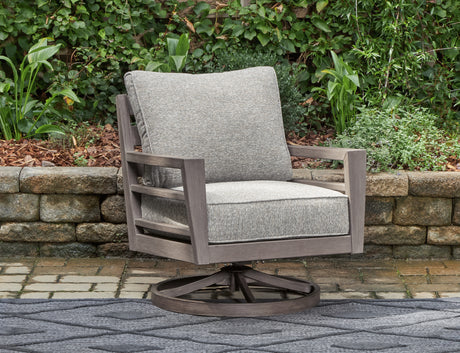 Furniture City Houma - Ashley Furniture - Hillside Barn Outdoor Swivel Lounge with Cushion - Swivel Lounge w/ Cushion / Gray/Brown - P564-821